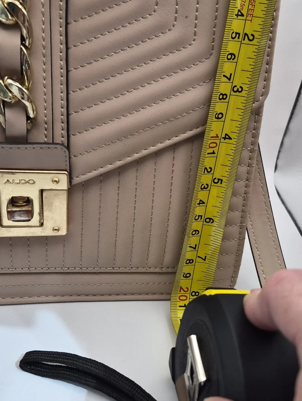 ALDO Taupe Quilted Satchel with Gold Hardware